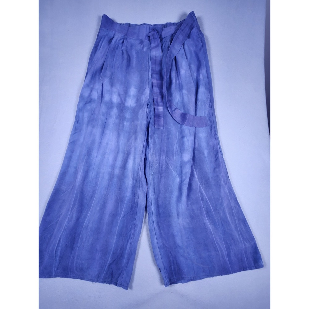 Chris & Carol Blue Tie Dye Wide Leg lined Palazzo Pants Medium High waist Belted